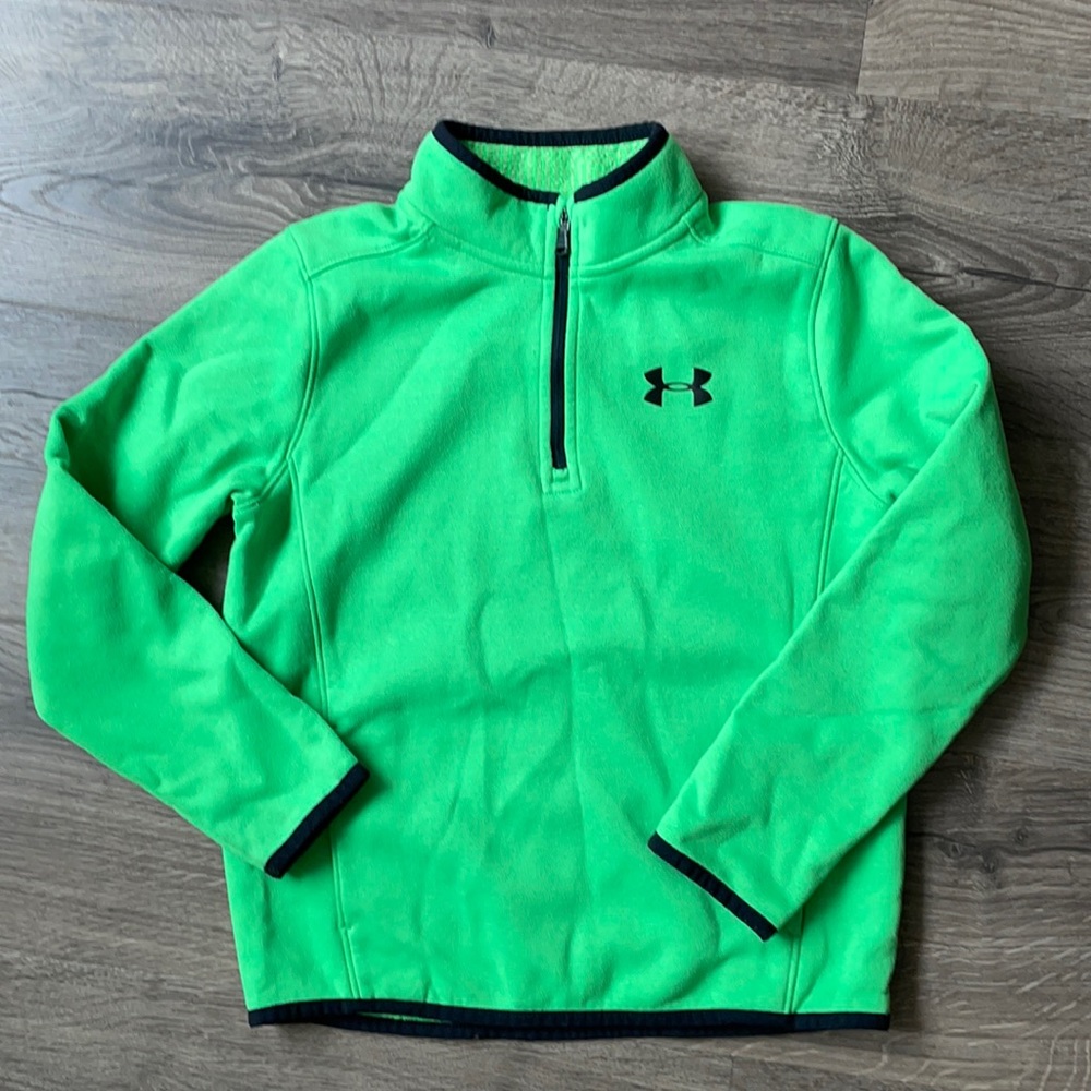 Boys youth small bright green 3/4 pullover fleece